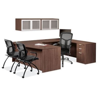Picture of BowFront U Shape Desk Workstation with Wall Mount Storage