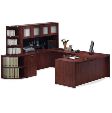 Picture of U Shape Desk Workstation with Overhead and Bookcase Storage