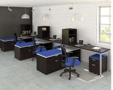 Picture of Three Person L Shape Desk Workstation with Filing Storage