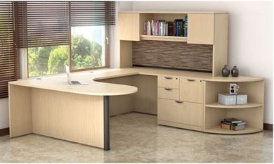 Picture of U Shape Desk Work Station with Overhead and Corner Low Bookcase