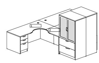 Picture of Two Person Corner Curve L Desk with Lateral Bookcase