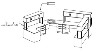 Picture of Three Person Curved Desk Station with Overhead Storage