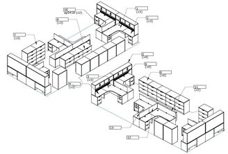 Picture of Six Person L Shape Desk Workstation with Lateral Filing