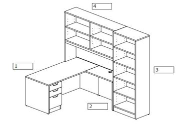 Picture of L Shape Desk Workstation with Bookcase Storage