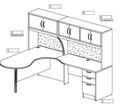 Picture of P Top L Shape Desk Workstation with Overhead Storage