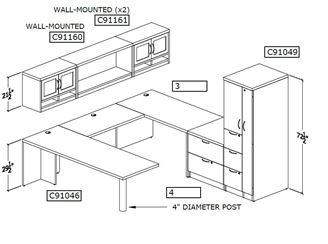 Picture of U Shape Desk Workstation with Wall Mounts and Wardrobe Storage