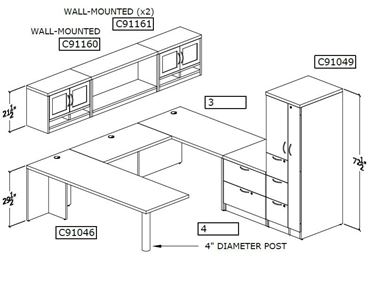 Picture of U Shape Desk Workstation with Wall Mounts and Wardrobe Storage