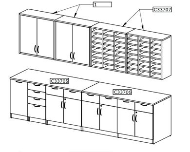 Picture of Storage Credenza Center with Wall Mount Storage