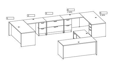 Picture of Three Person L Shape Desk with Lateral File