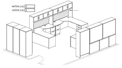 Picture of Four Person L Shape Desk Workstation with Wardrobe Storage