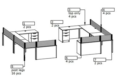 Picture of Four Person L Shape Desk Set