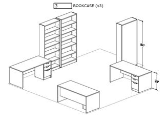 Picture of Three Single Pedestal Desk with Bookcase Storage