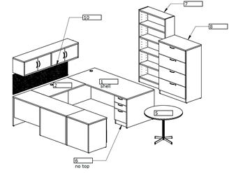 Picture of U Shape Desk Workstation with Bookcase Lateral File Storage