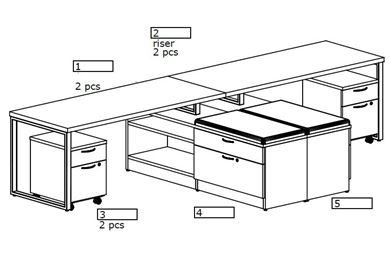 Picture of Two Person Shared Desk Station with Lateral Credenza