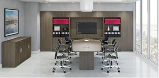 Picture of 12' Conference Table with Wall Panel Storage Cabinets