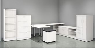 Picture of Powered L Shape Desk with Lateral and Bookcase Storage