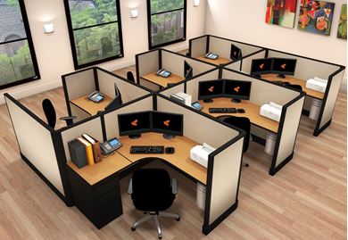 Picture of Cluster of 6 Person, 5' Powered L Shape Cubicle Workstation