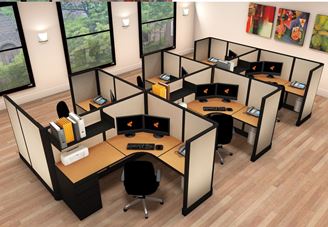 Picture of Cluster of 6 Person, 5' x 6' Powered L Shape Cubicle Workstation