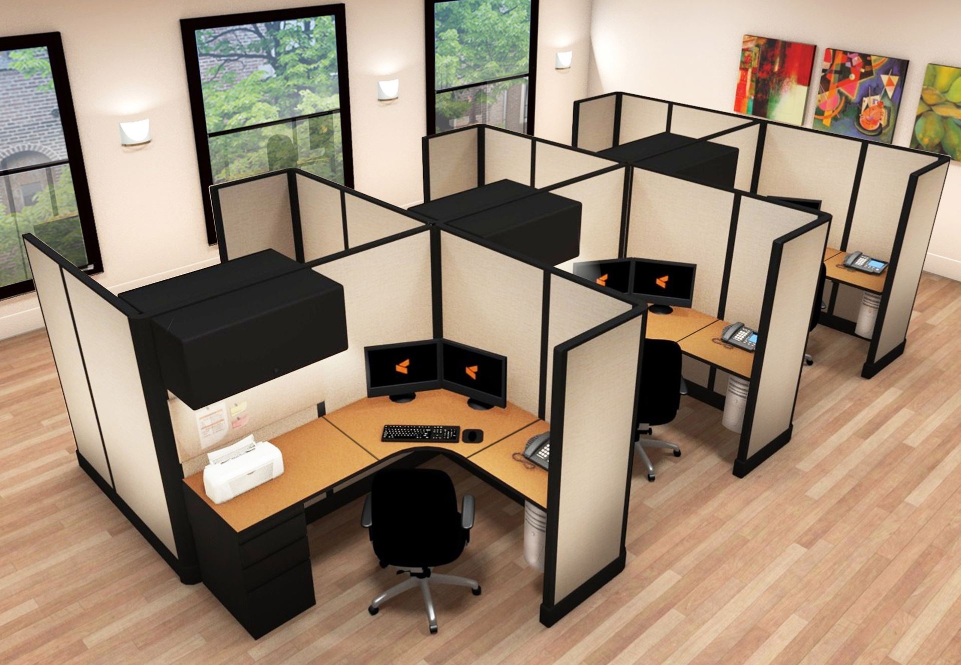 The Office Leader Cluster Of 6 Person 5 X 6 Powered L Shape Cubicle Workstation