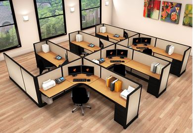 Picture of Cluster of 6, 6' x 8' Powered L Shape Cubicle Workstation
