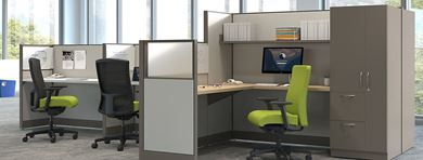 Picture of Powered Cubicle Workstation with Wardrobe and Computer Work Area