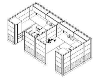 Picture of Cluster Of 2 Person Cubicle Workstation with Wardrobe and Lateral Filing
