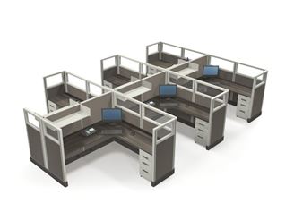 Picture of Cluster of 6 Person Powered L Shape Desk Workstation