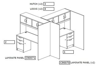 Picture of Two Person Computer Desk Workstation with Overhead Storage