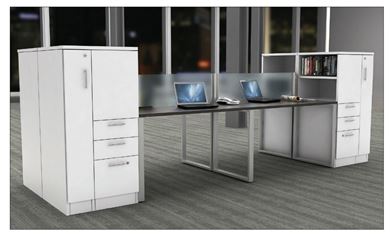 Picture of Four Person Computer Desk Workstation with Wardrobe Bookcase