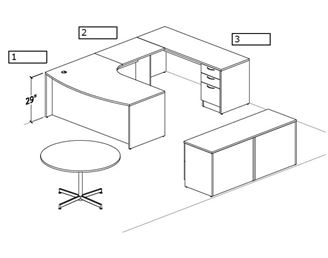 Picture of BowFront U Shape Desk Workstation with Lateral Credenza