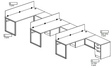 Picture of Set of 2, Three Person L Shape Computer Desk Workstation