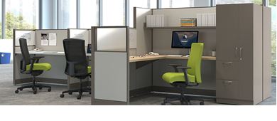 Picture of Set of Two Person L Shape Cubicle with 4 Computer Stations