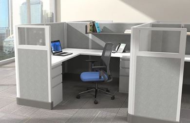 Picture of Cluster of 4 Person, L Shape Powered Cubicle Workstation