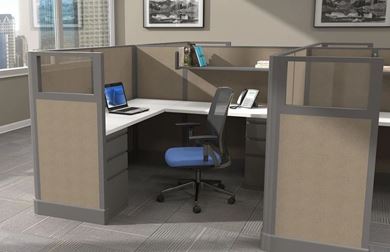 Picture of Cluster of 4 Person, L Shape Powered Cubicle Workstation