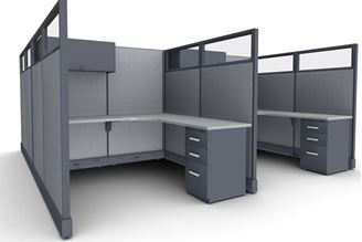 Picture of Cluster of 4 Person, Corner Curve L Shape Cube Workstation