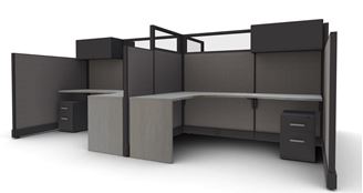 Picture of Cluster of 4 Person, 6' L Shape Cube Workstation with Filing