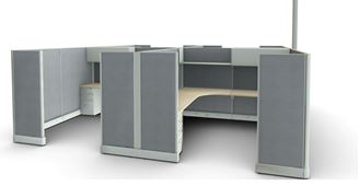 Picture of Cluster of 4 Person, 6' L Shape Cube Workstation with Filing