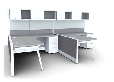 Picture of Four Person Powered L Shape Workstation with Storage