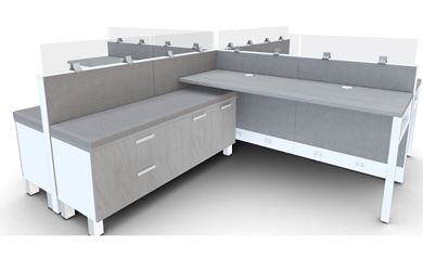 Picture of Four Person Powered L Station with Storage Credenza
