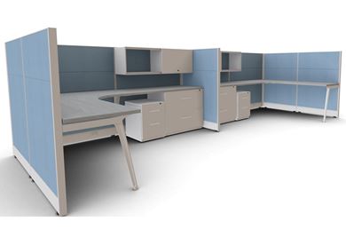 Picture of Two Person L Shape Powered Cubicle Workstation with Lateral Filing