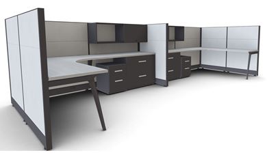 Picture of Two Person L Shape Powered Cubicle Workstation with Lateral Filing