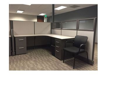 Picture of Two Person, Powered L Shape Desk Cubicle Workstation