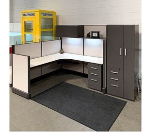 Picture of 72" Powered L Shape Cubicle Workstation with Wardrobe Storage