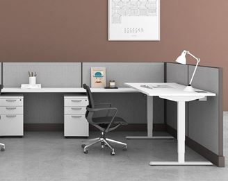 Picture of Powered Height Adjustable, L Shape Desk Cube Workstation