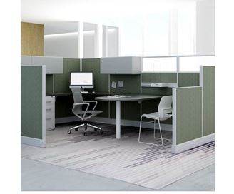 Picture of U Shape Powered Cubicle Workstation with Peninsula Desk Top