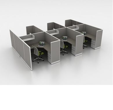 Picture of Cluster of 6 Person, L Shape Powered Cubicle Workstation