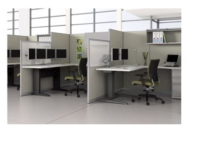 Picture of Cluster of 3 Person, Powered Height Adjustable Cube Workstation