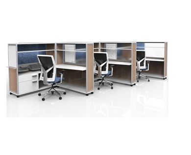 Picture of Three Person, Mobile Fold-Able Computer Desk Cubicle Workstation with Storage