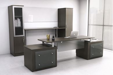 Picture of Contemporary Executive Desk Set with Powered Height Adjustable Credenza Station