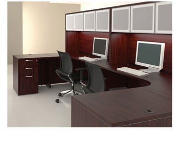 Picture of Double Set, Curved L Shape Desk Station with Overhead